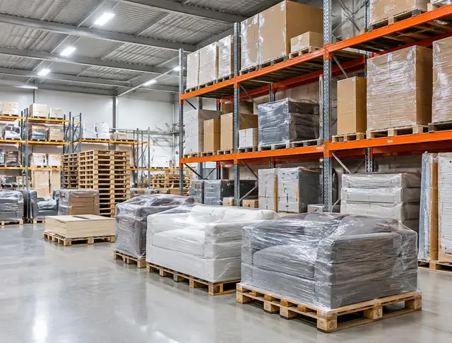 Bodega de guardamuebles con muebles protegidos